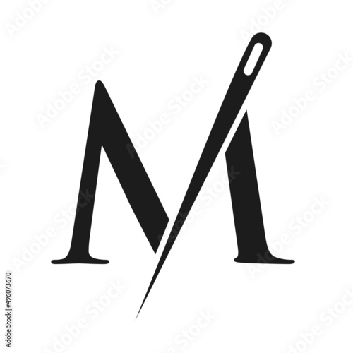 Initial Letter M Tailor Logo, Needle and Thread Combination for Embroider, Textile, Fashion, Cloth, Fabric Template