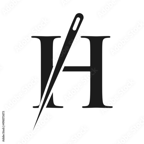 Initial Letter H Tailor Logo, Needle and Thread Combination for Embroider, Textile, Fashion, Cloth, Fabric Template