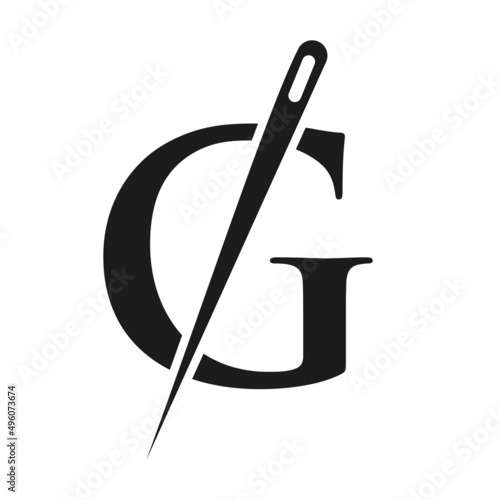 Initial Letter G Tailor Logo, Needle and Thread Combination for Embroider, Textile, Fashion, Cloth, Fabric Template