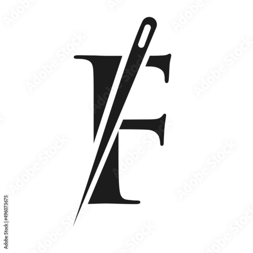 Initial Letter F Tailor Logo, Needle and Thread Combination for Embroider, Textile, Fashion, Cloth, Fabric Template