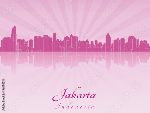 Jakarta skyline in purple radiant orchid