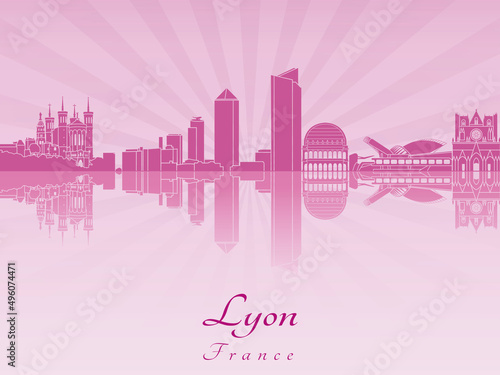 Lyon skyline in purple radiant orchid