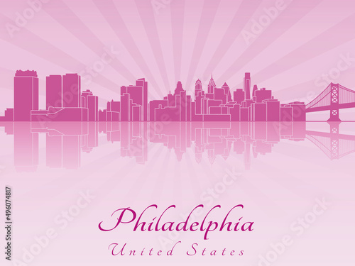 Philadelphia skyline in purple radiant orchid