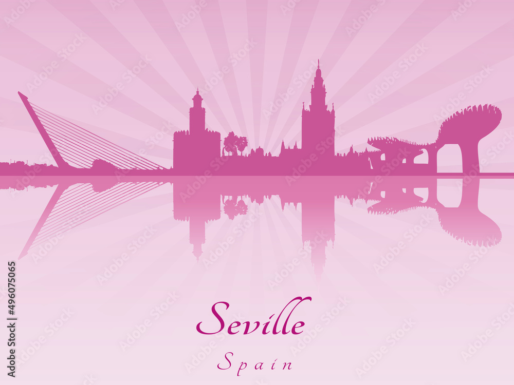 Seville skyline in purple radiant orchid