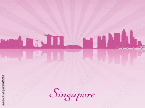 Singapore skyline in purple radiant orchid