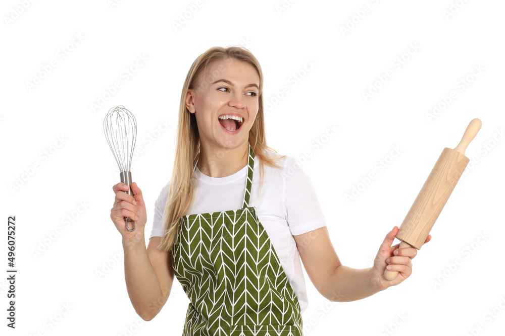 Young attractive chef woman isolated on white background Young attractive chef woman isolated on white background