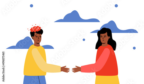 A man and a woman communicate. Hidden depression. A man with mental problems