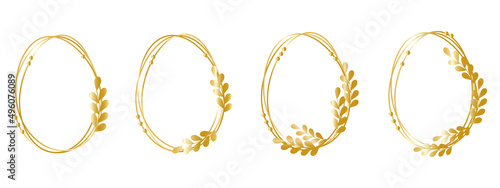 Abstract floral golden frame.Easter egg frame.Set of geometric one line oval frame.Hand drawing circle.Simple golden stripes.