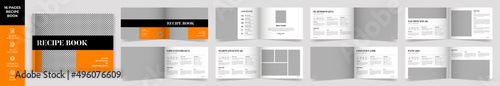 Landscape Cookbook Layout Template with Black and Orange Accents, Simple style and modern design, Recipe Book Layout