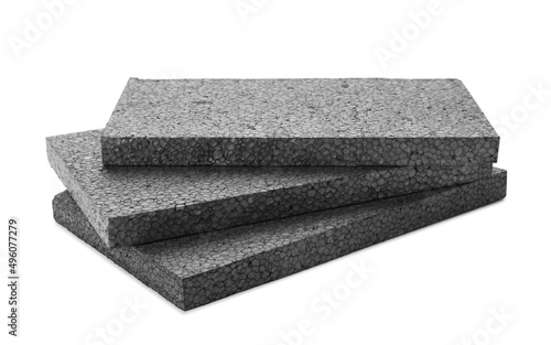 Quadro su tela Stack of grey styrofoam sheets on white background