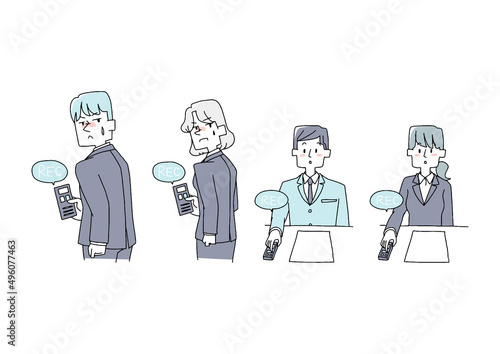 ボイスレコーダーを使用している人物セット　コミカルな手書きの人物　ベクター、線画にカラー