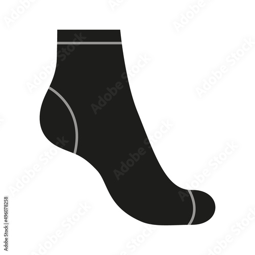 Sock for woman, black silhouette template. Sport and regular sock. Mockup clothes side view. Vector illustration
