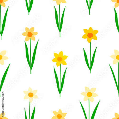 Seamless pattern daffodils spring flowers vector illustration 