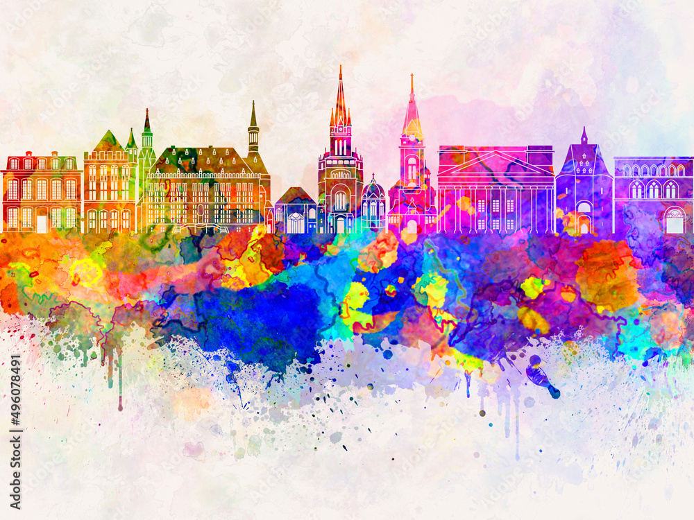 Aachen skyline in watercolor background
