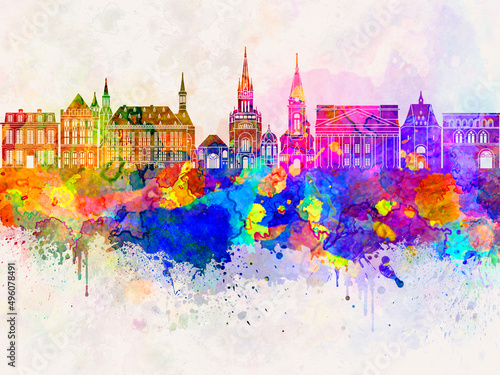 Aachen skyline in watercolor background