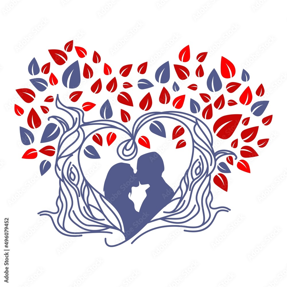 Heart-shaped tree vector symbol illustration and couple silhouette Heart-shaped tree vector symbol illustration and couple silhouette