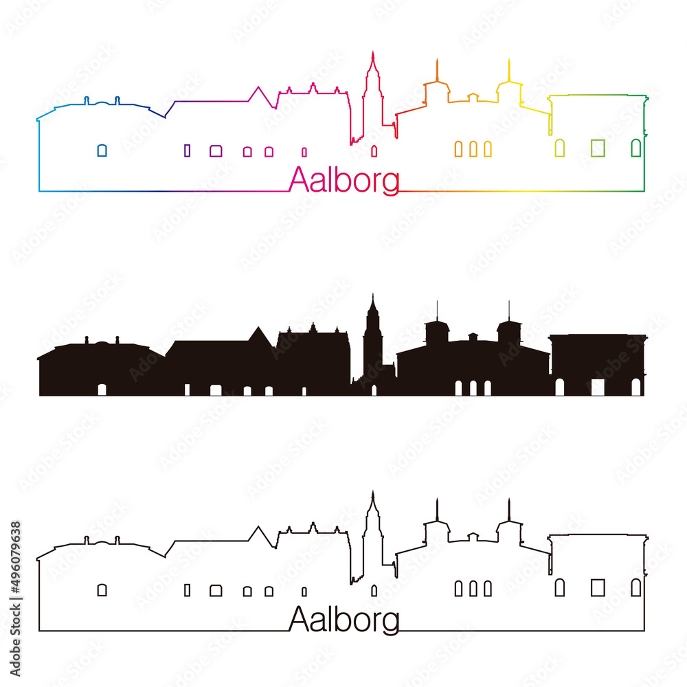 Aalborg skyline linear style with rainbow