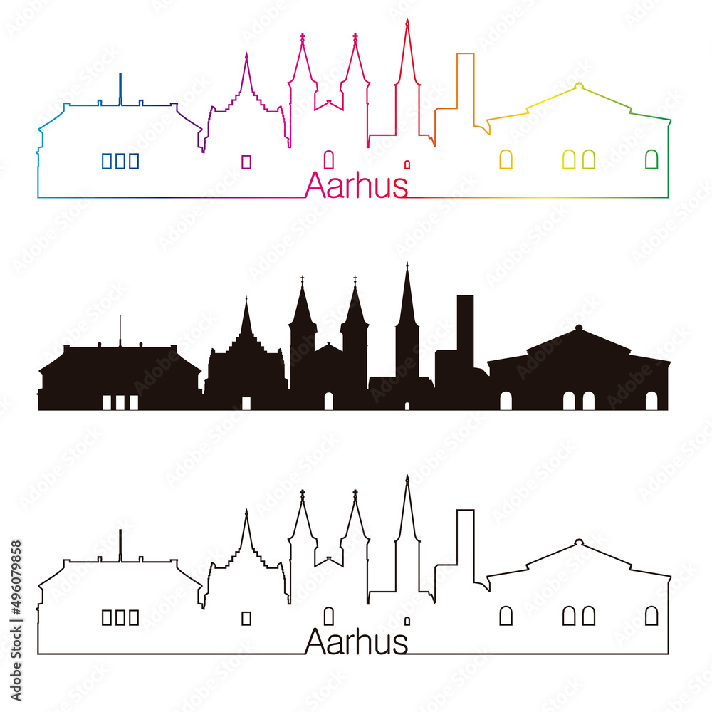 Aarhus skyline linear style with rainbow