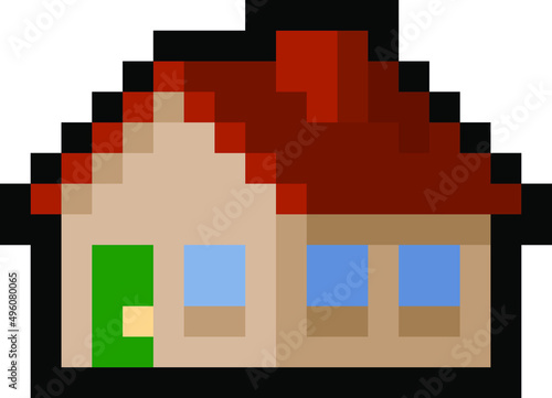 Pixel art house - isolated, vector