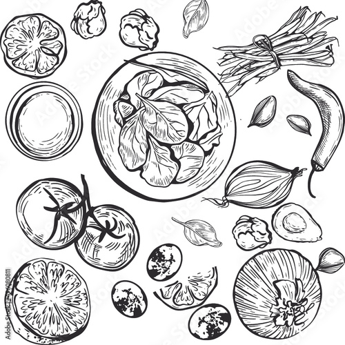 healthy-food-background-hand-drawn-sketch   hand drawn vegetables set