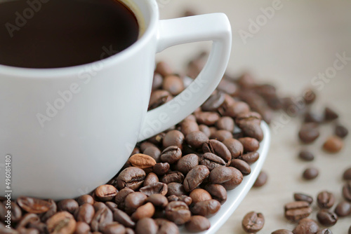 Wallpaper Mural Coffee cup with coffee beans close up Torontodigital.ca