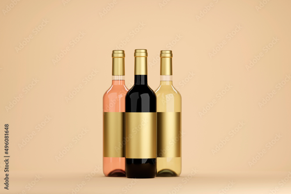 Wine Bottle Mock-Up - Three Bottles. Blank Label.3d illustration Wine Bottle Mock-Up - Three Bottles. Blank Label.3d illustration