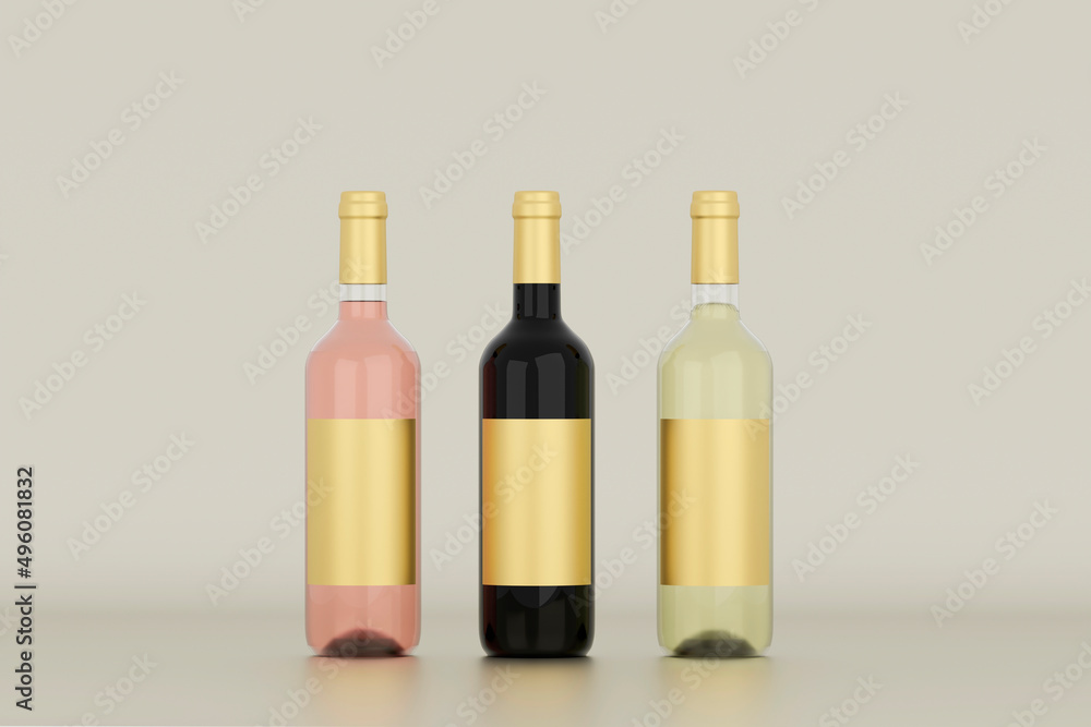 Wine Bottle Mock-Up - Three Bottles. Blank Label.3d illustration Wine Bottle Mock-Up - Three Bottles. Blank Label.3d illustration