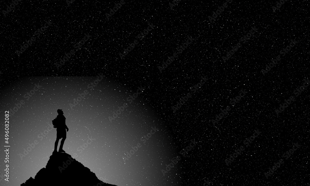 Fototapeta premium man on peak with light in night scene