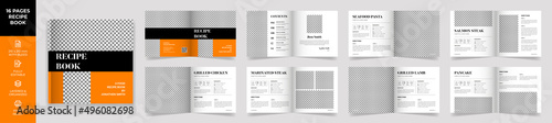 Square Cookbook Layout Template with Black and Orange Accents, Simple style and modern design, Recipe Book Layout