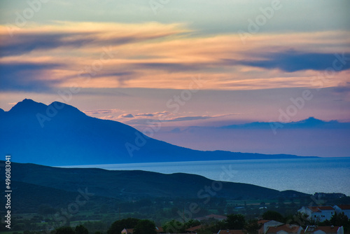 A scene from Gokceada, wind, cloud, mountain, sunset, nord side of Samotrake. Greece and Turkey Islands