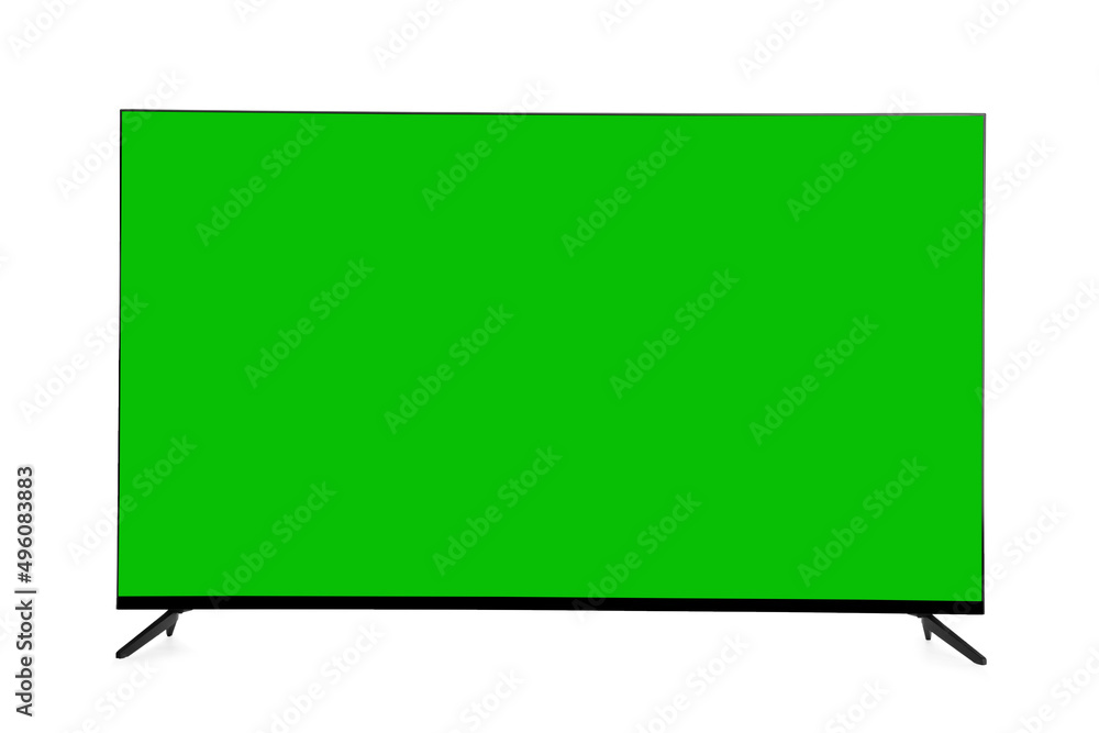 Wide TV with blank green screen isolated on white Wide TV with blank green screen isolated on white
