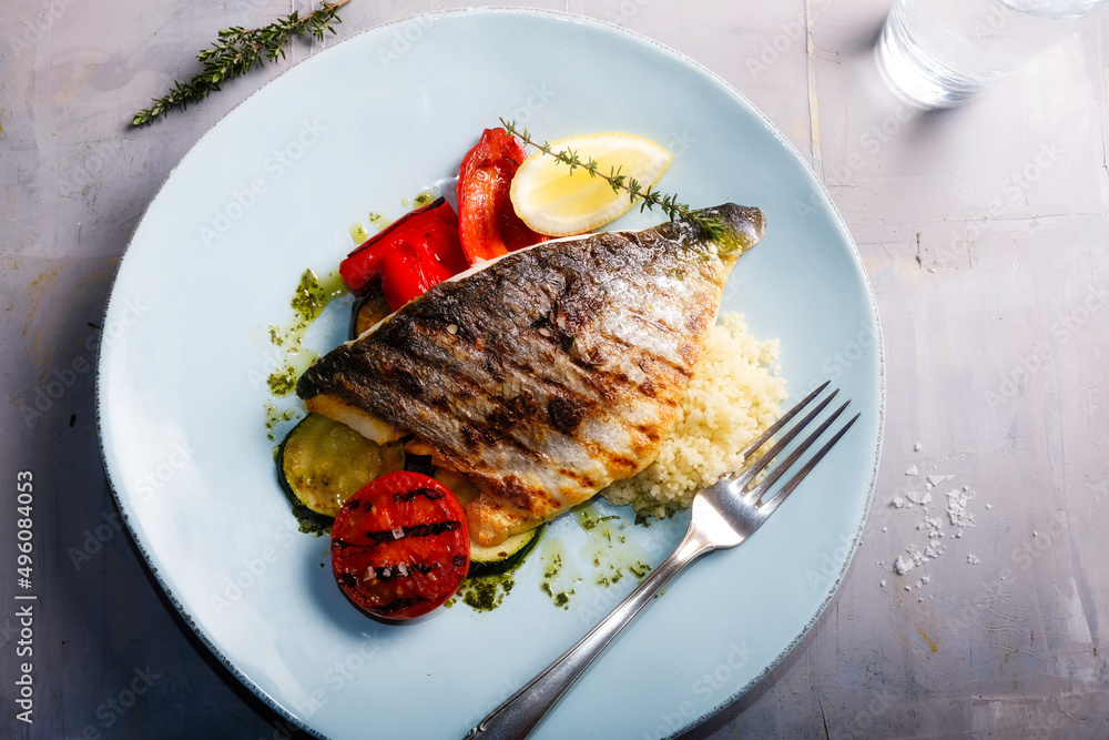 Grilled Sea ​​bream fillet with vegetables