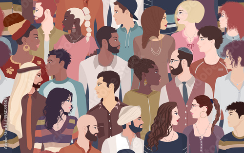 Group of men and women profile of diverse culture. Concept of racial equality and anti-racism. Diversity people. Multicultural and multiethnic society. Mixed race. Empowerment. Seamless