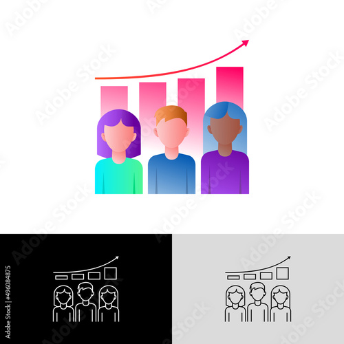 Overpopulation, graph of population growth gradient flat icon. Increasing poverty, problem overconsumption. Vector illustration.