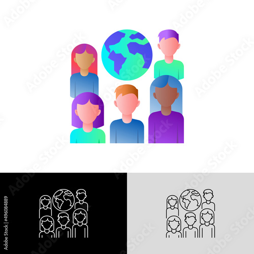 Human overpopulation gradient flat icon. People around the planet. Overcrowding. Ecological problem. Vector illustration.