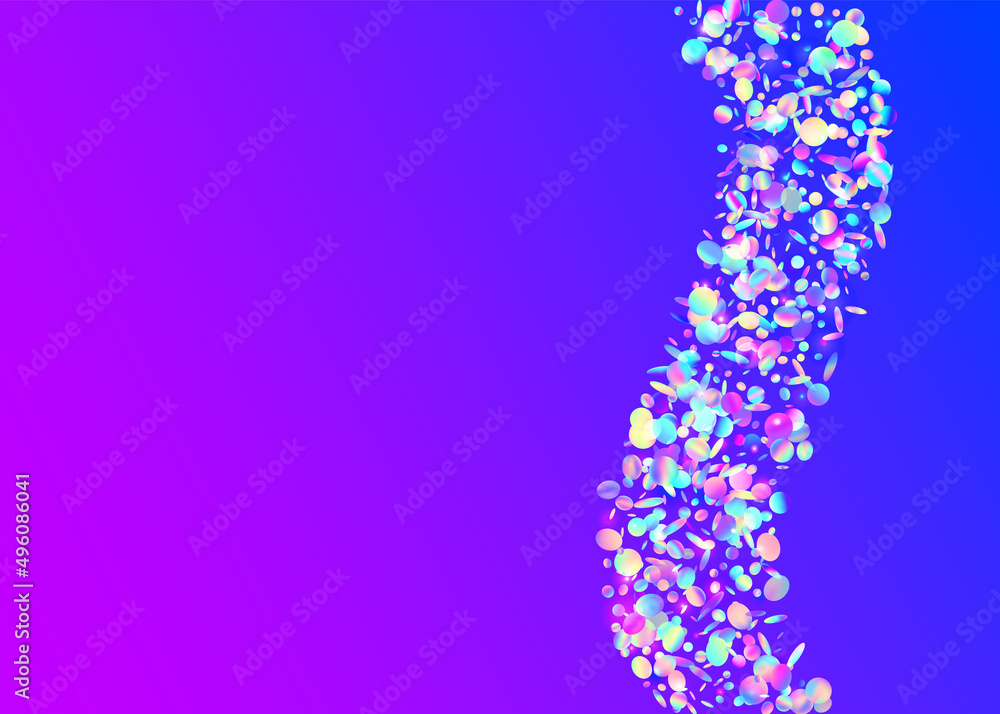 Iridescent Tinsel. Carnival Glare. Laser Design. Fantasy Foil. Purple Shiny Sparkles. Blur Abstract Template. Rainbow Effect. Glitter Art. Violet Iridescent Tinsel