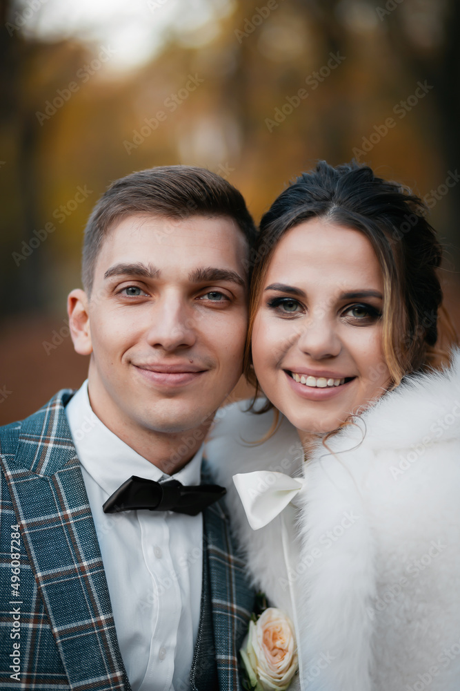 Stylish happy newlyweds, elegant satisfied bride. Newlyweds gathering Stylish happy newlyweds, elegant satisfied bride. Newlyweds gathering