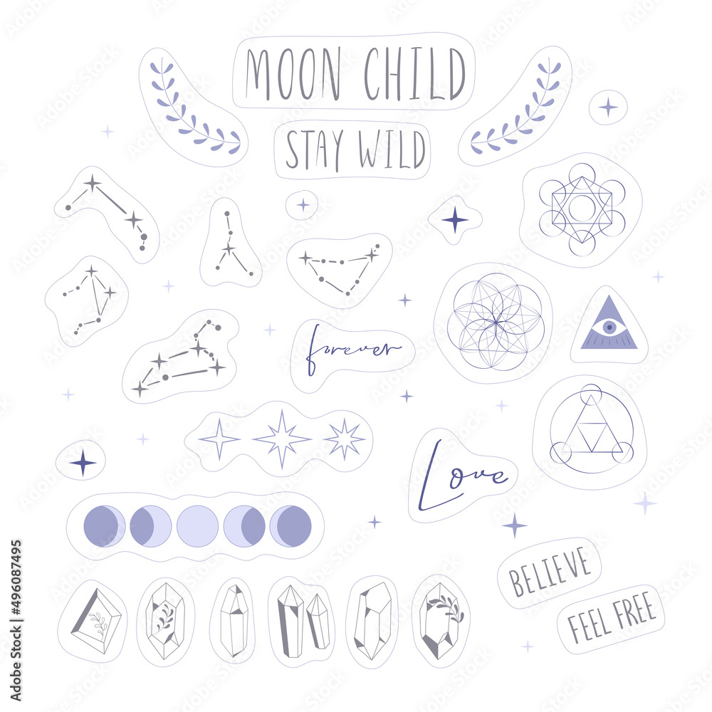 Naklejka premium Boho Witch and Magic Collection with celestial constellation and star