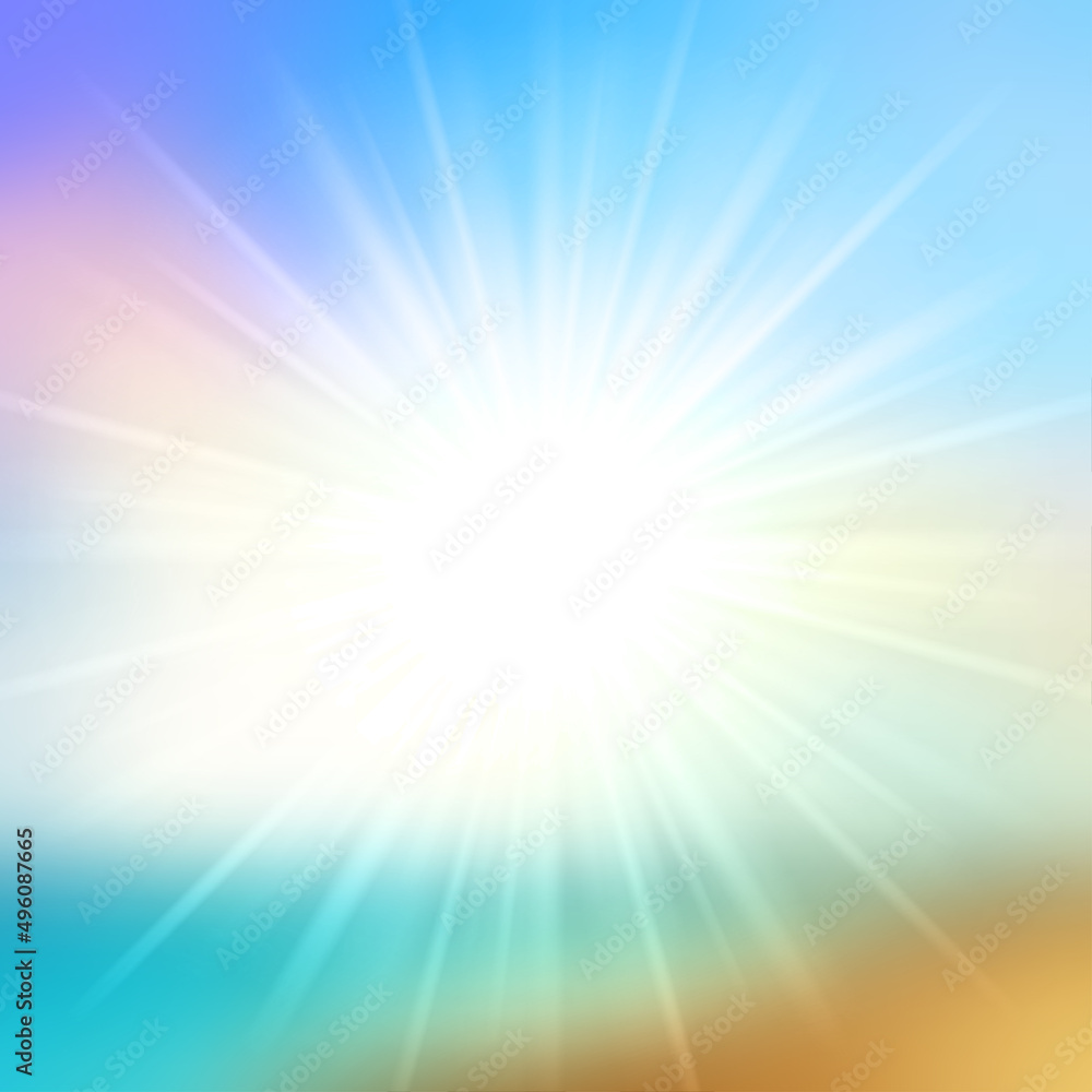 Summer background sky and sun light with lens flare, beach landscape tropical sea. Vector illustration. Summer background sky and sun light with lens flare, beach landscape tropical sea. Vector illustration.