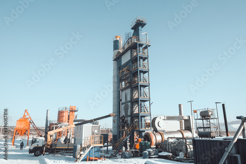 Asphalt concrete plant in winter in Siberia