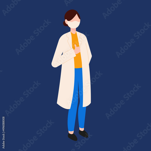 Female Doctor With Thumb Up Vector Character. Medical practitioner wearing lab coat uniform feeling confident