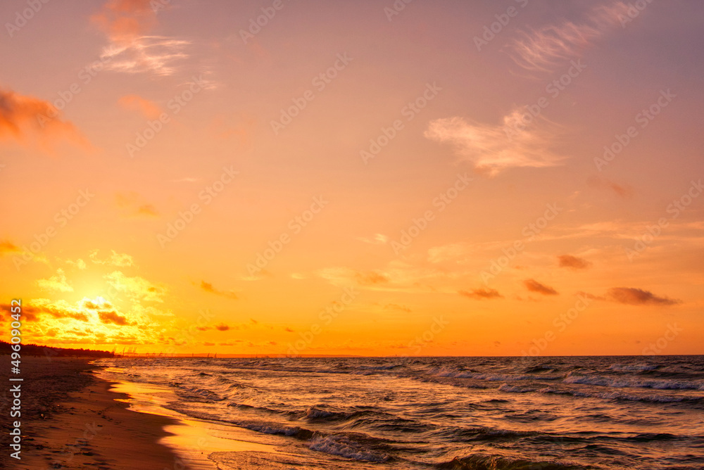 Shore at sunset, sandy beach - Baltic Sea, Poland