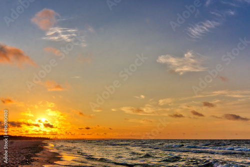 Fototapeta Naklejka Na Ścianę i Meble -  Shore at sunset, sandy beach - Baltic Sea, Poland