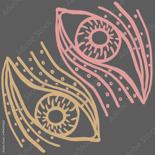 eyes, all-seeing eye, universe view, mysticism, harmony, inside view, meditation, shaman, digital illustration, poster print illustration, towel print, textile print, crockery print, holiday card pri