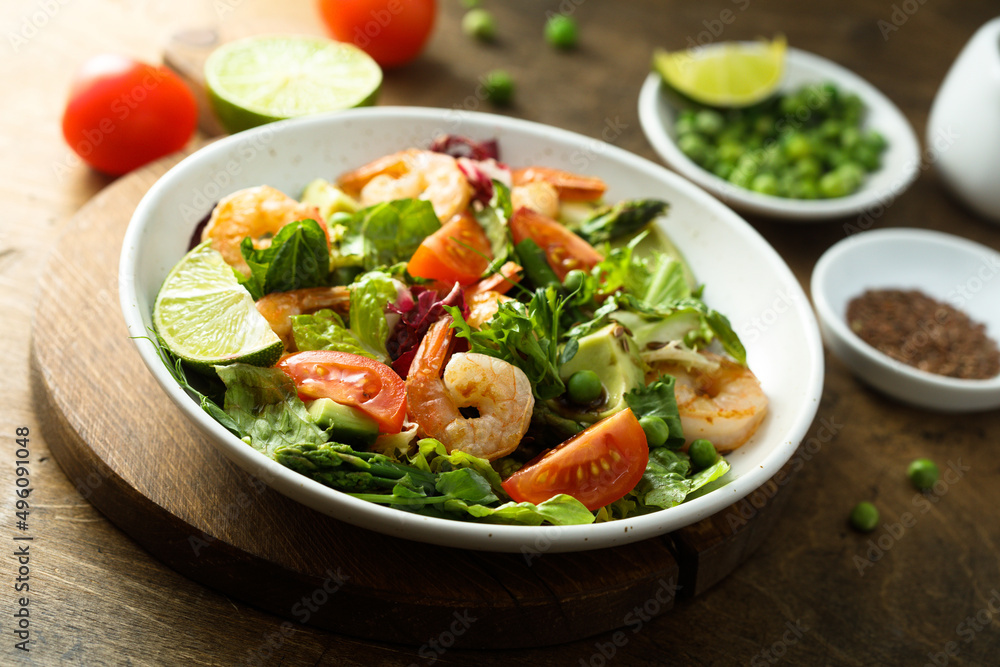 Healthy green salad with shrimps and avocado Healthy green salad with shrimps and avocado