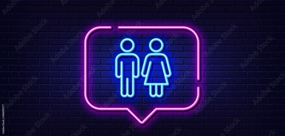 Neon light speech bubble. Restroom line icon. WC toilet sign. Public lavatory symbol. Neon light background. Restroom glow line. Brick wall banner. Vector Neon light speech bubble. Restroom line icon. WC toilet sign. Public lavatory symbol. Neon light background. Restroom glow line. Brick wall banner. Vector