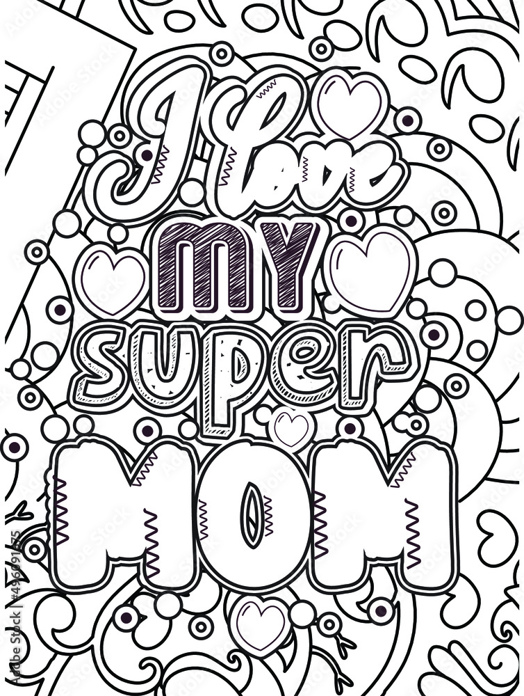  Mother's day Typography Coloring page.Mother's day line Art design.