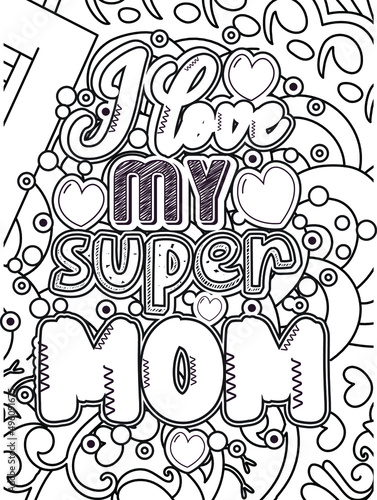  Mother s day Typography Coloring page.Mother s day line Art design.