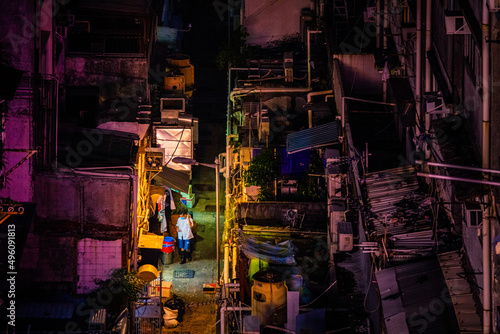 20 Sept 2020 - Kowloon City  Hong Kong  Night in a dark back alley  Old town in Hong Kong