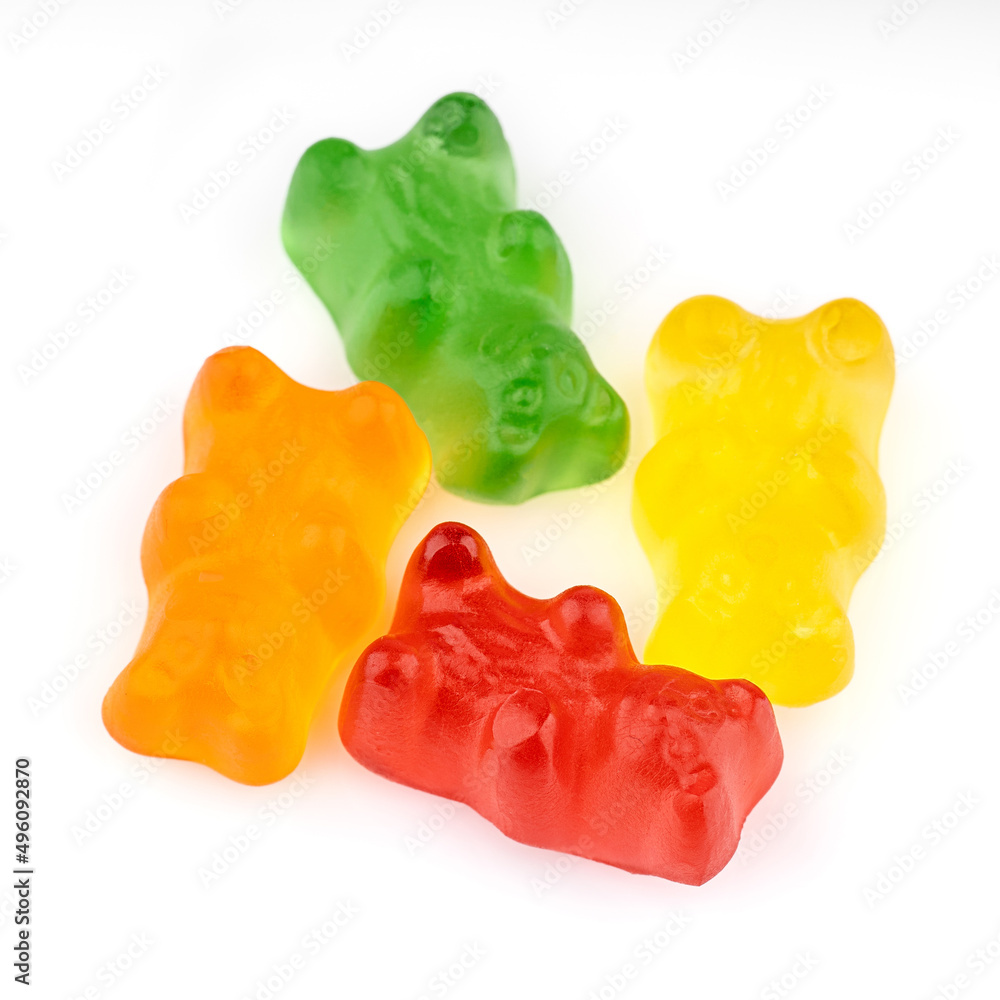Gummy bears candies. Gummy bears isolated on a white background. Jelly bears candies. Gummy bears candies. Gummy bears isolated on a white background. Jelly bears candies.
